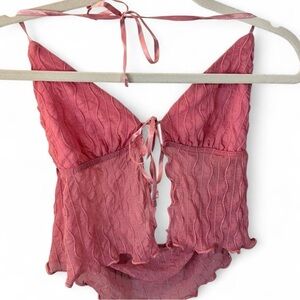 Pink Textured Tie-Front Camisole Top
